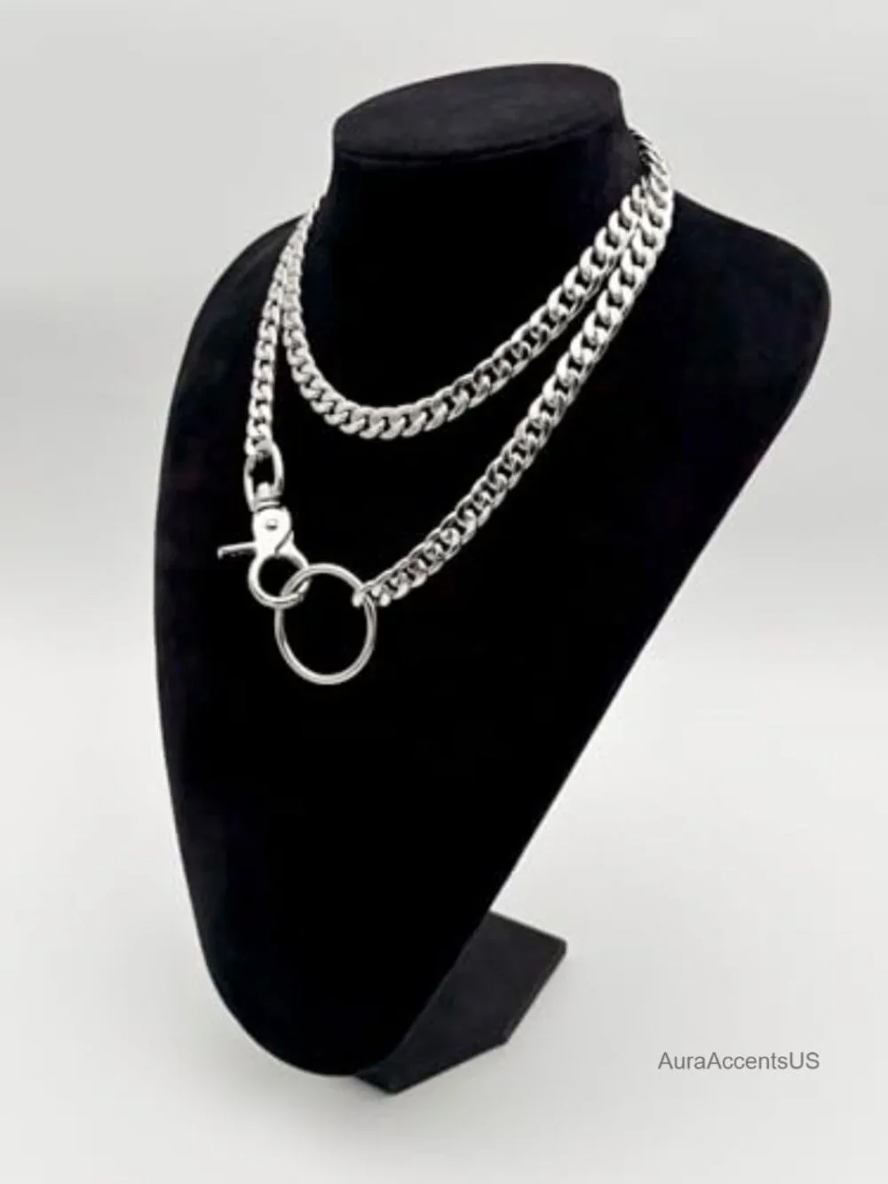 Adjustable 34 inch Chunky Cuban Slip Chain Necklace with O-Ring Pendant Gold